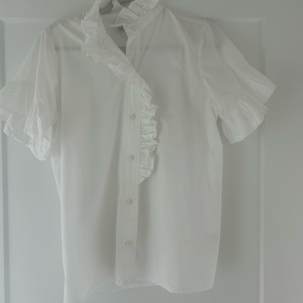 Elegant White Ruffled Women's Blouse